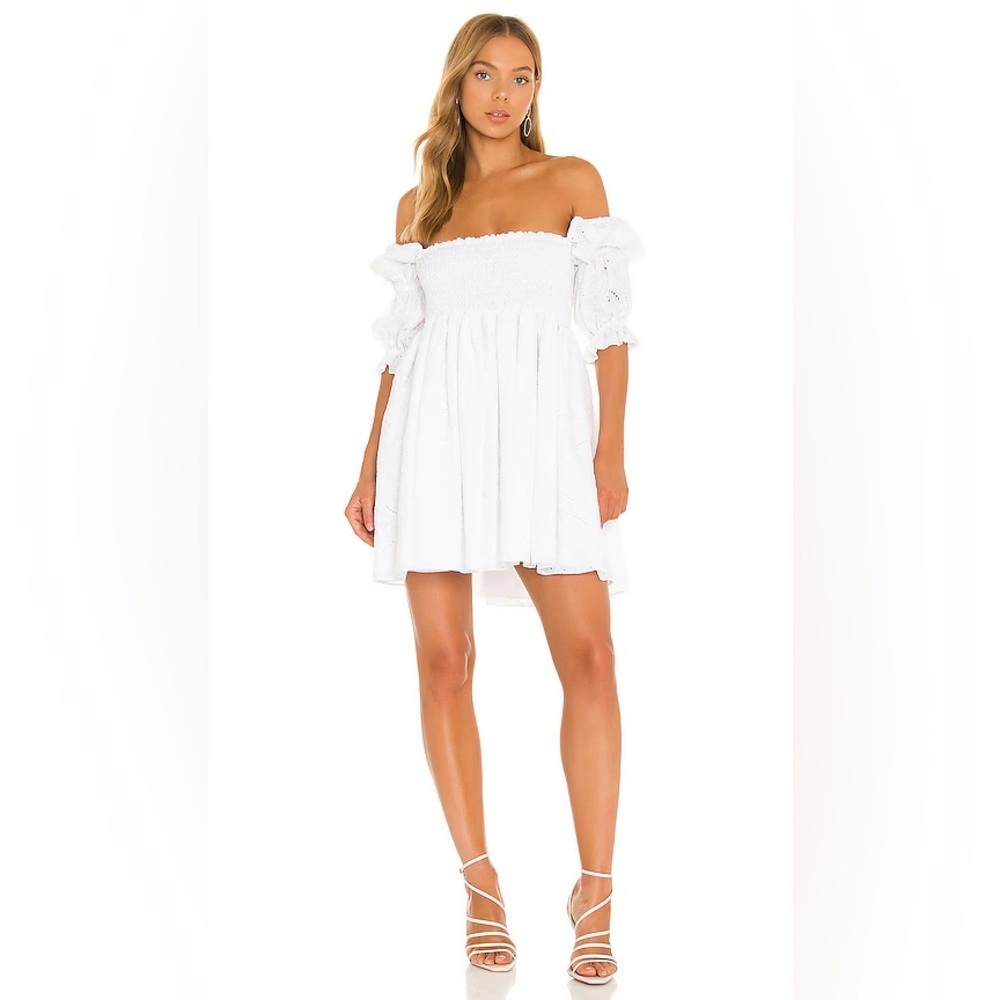 MISA Los Angeles Zadie Eyelet Off Shoulder Mini Dress White XS